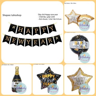 Dây chữ HAPPY NEW YEAR, bóng hình trang trí năm mới Tết 2024