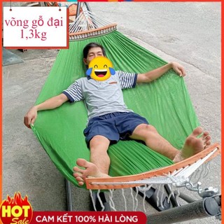 Võng Lưới Cán Gỗ 2 Lớp Cỡ Đại Cao Cấp Nặng 1,3kg - Chất Vải Dày Mềm