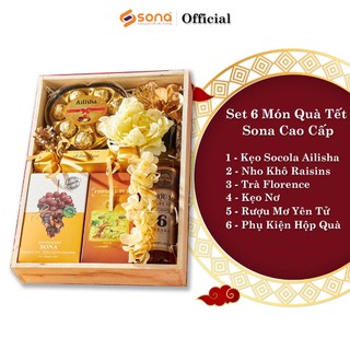 Set 6 món quà tết sona hộp quà cao cấp, hộp quà tết sang trọng mã 4