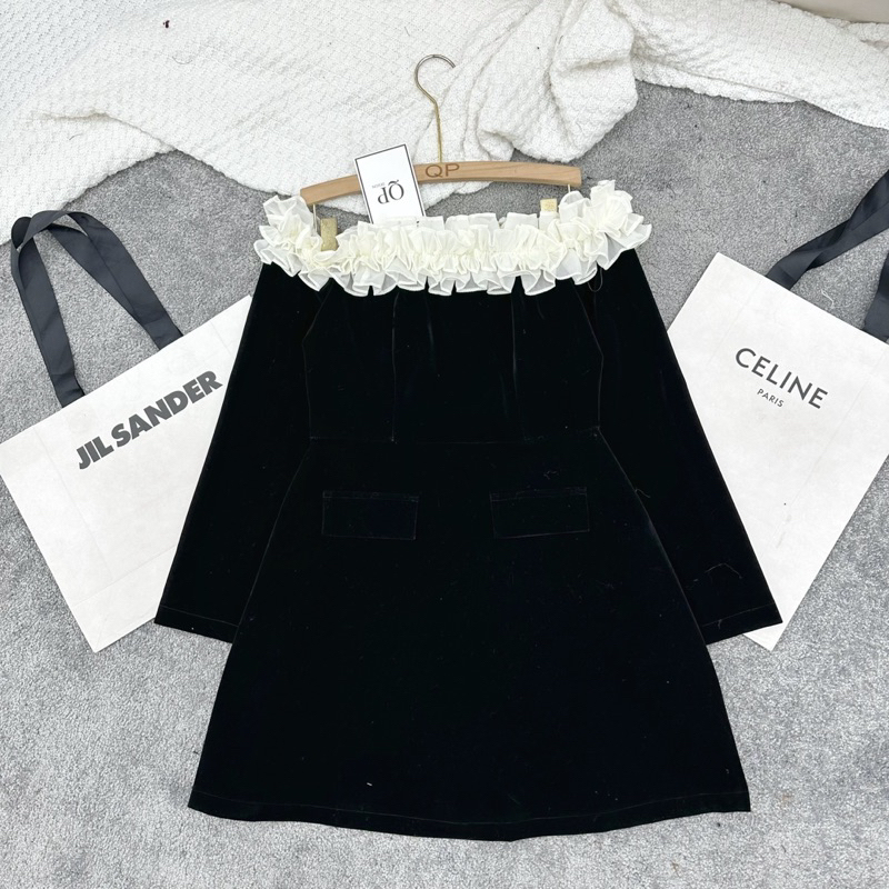 Váy Nhung Trễ Vai Bèo QP