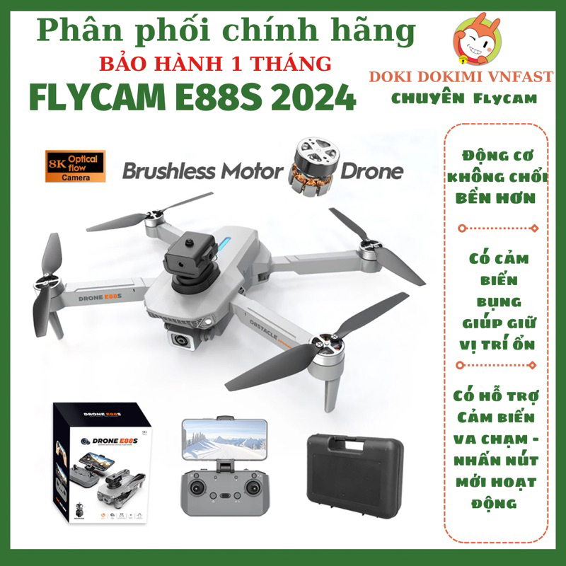 Flycam E88S 2024 - Giá Rẻ Tập Bay – Động Cơ Không Chổi Than Siêu Bền – Cảm Biến Bụng Giữ Vị Trí Bay Cực Dễ