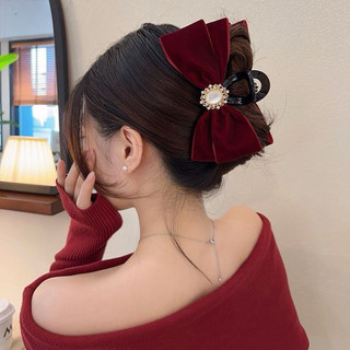 Kẹp tóc nhung đỏ đen phối đá cao cấp sang trọng dự tiệc