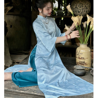 Áo dài cách tân nữ gấm tơ dáng suông ̣ sale