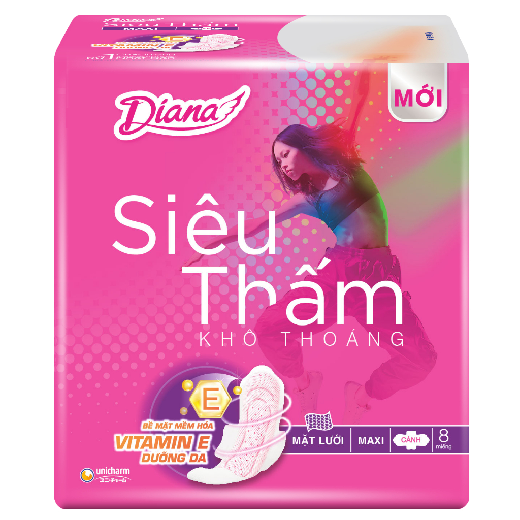 Băng vệ sinh Diana Siêu Thấm Khô Thoáng Maxi - Có Cánh 23cm