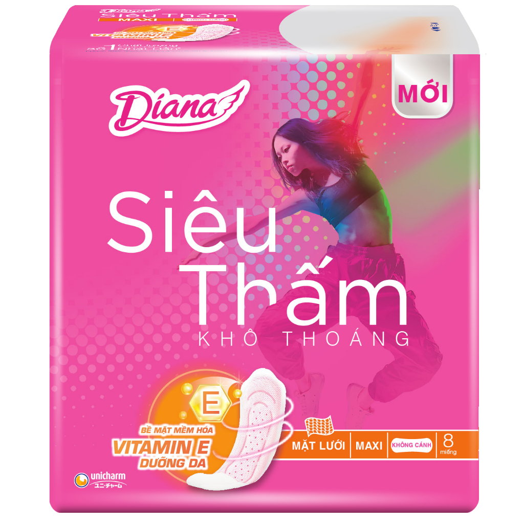 Băng vệ sinh Diana Siêu Thấm Khô Thoáng Maxi - Không Cánh 23cm