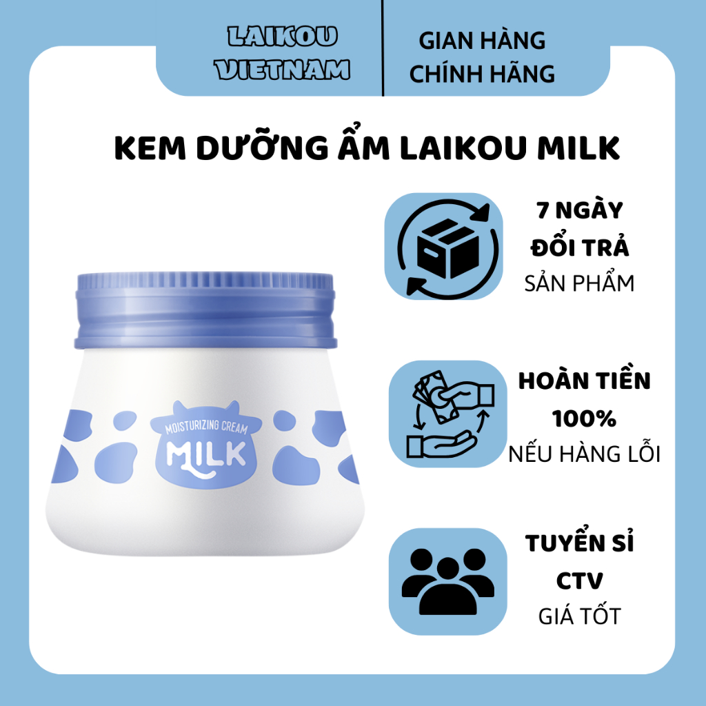 Kem dưỡng da mặt LAIKOU chiết xuất từ sữa, giúp dưỡng da, cấp ẩm, làm trắng da 55g