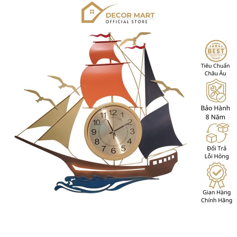 Đồng Hồ Treo Tường Trang Trí Phong Cách Bắc Âu Thuận Buồm Xuôi Gió Nghệ Thuật Kim Trôi Cao Cấp Decor