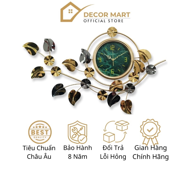 Đồng Hồ Treo Tường Trang Trí Nhà Cửa Hình Hoa Lá Nghệ Thuật Kim Trôi Cao Phong Cách Bắc Âu Cấp Decor