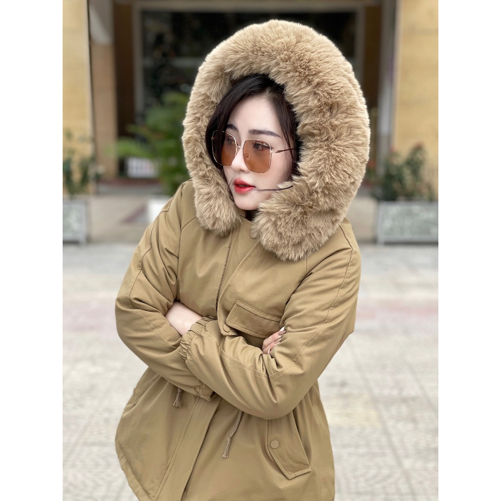 Áo khoác lông Parka kaki nữ đại hàn trần lông dày dặn siêu ấm siêu đẹp phong cách Hàn Quốc Eva Lover 816