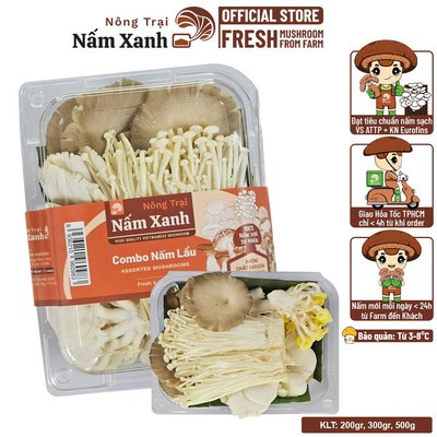 [Hỏa Tốc HCM] Combo Nấm Lẩu 200gr Kết Hợp 5 Loại Nấm Tươi Nhúng Lẩu Ngon Tiện Tiết Kiệm - Nông Trại Nấm Xanh
