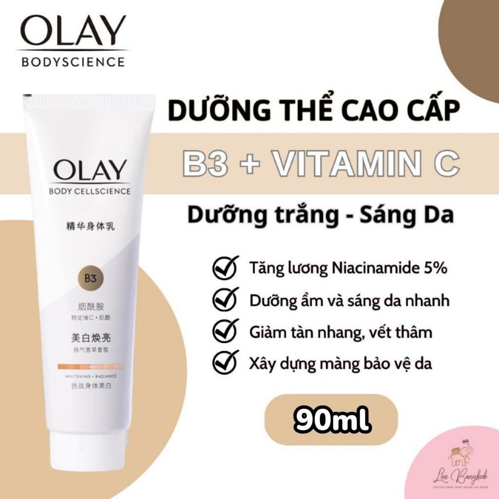 Sữa Dưỡng Thể Trắng Da Cao Cấp Olay Body Cellscience B3+ Vitamin C Optic Glow & Radiance siêu trắng da 90ml, 260g