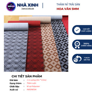 Thảm nỉ trải sàn nhà, trải sự kiện văn phòng loại dày chống cháy - đế tráng keo chống trơn trượt - hoa văn sang trọng