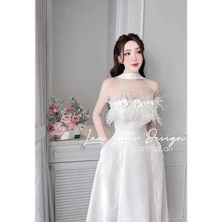 Đầm Dài Tapta Thiết Kế Nữ Mặc Đi Tiệc Cúp Ngực Đính Hoa Lông Vũ Phối Dây Cổ Tạo Kiểu Hack Eo Siêu Tôn Dáng