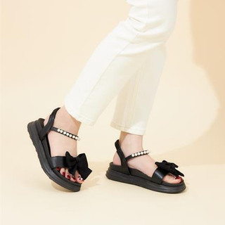 Giày sandal nữ mwc 2980 - sandal nữ quai ngang đính nơ nhung cách điệu phối quai hậu thời trang