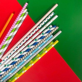SET 200c Ống hút giấy màu đa sắc cao cấp Phi 6mm màu sắc ngẫu nhiên.