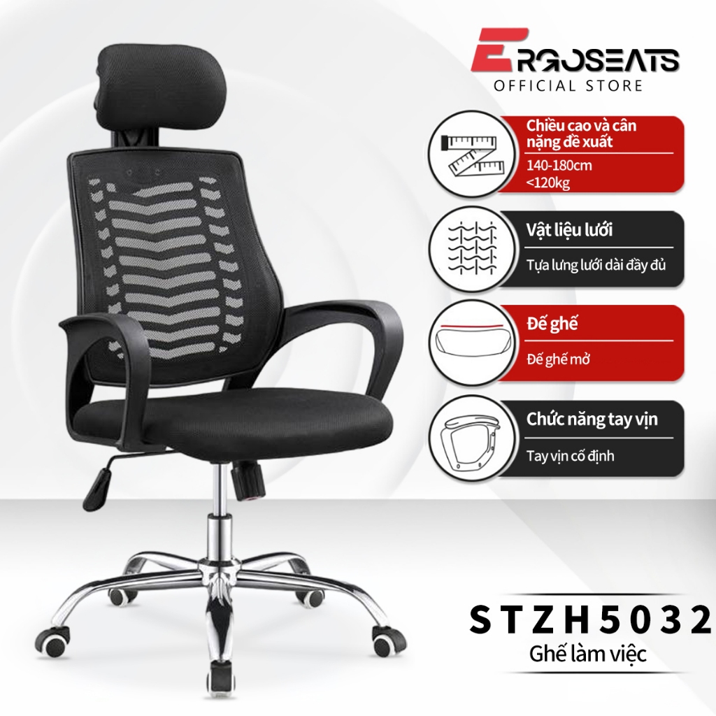 Ghế Xoay Văn Phòng Tựa Đầu, Ghế Văn Phòng Chân Xoay Lưng xương cá, ngả lưng gật gù, thư giãn êm ái -