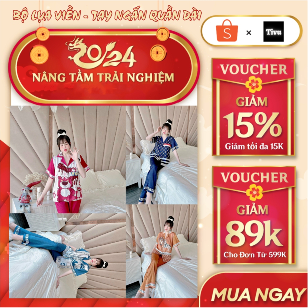 pijama lụa bộ lụa viền - TAY NGẮN QUẦN DÀI