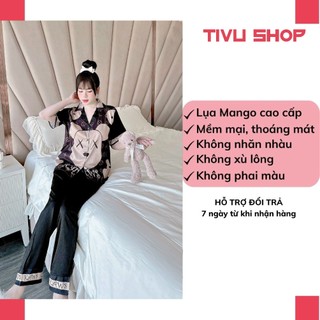 pijama lụa bộ lụa viền - TAY NGẮN QUẦN DÀI