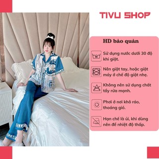 pijama lụa bộ lụa viền - TAY NGẮN QUẦN DÀI