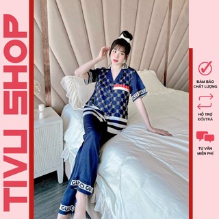 pijama lụa bộ lụa viền - TAY NGẮN QUẦN DÀI