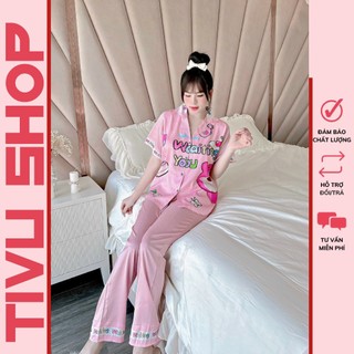 pijama lụa bộ lụa viền - TAY NGẮN QUẦN DÀI