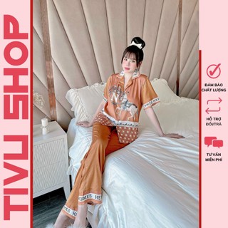 pijama lụa bộ lụa viền - TAY NGẮN QUẦN DÀI
