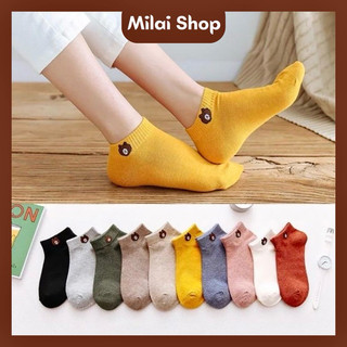 Combo 10 đôi tất (vớ) cổ ngắn hình gấu, mèo nhiều màu kèm túi đựng tiện dụng