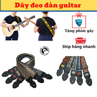 Dây đeo đàn guitar thêu hoạ tiết đẹp, có ngăn đựng phím