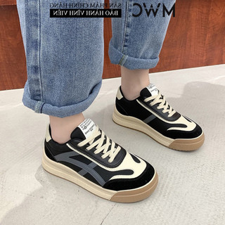Giày MWC 0617 - Giày Thể Thao Nữ Đế Bằng, Sneaker Da Đế Cao 5CM Mix Màu Trẻ Trung Năng Động