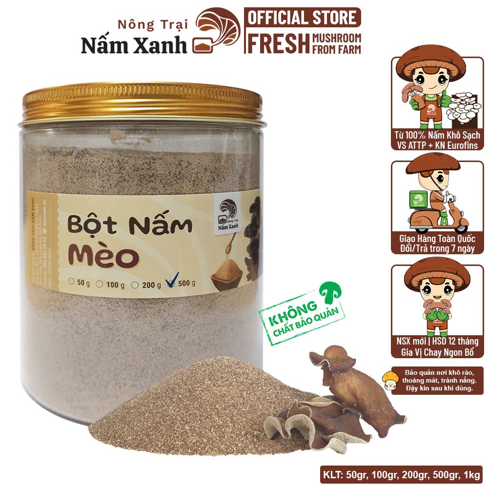 Bột Nấm Mèo (Mộc Nhĩ) 50gr 100gr 200gr Nêm Vị Ngon Giòn Dai Cho Món Ăn - Nông Trại Nấm Xanh