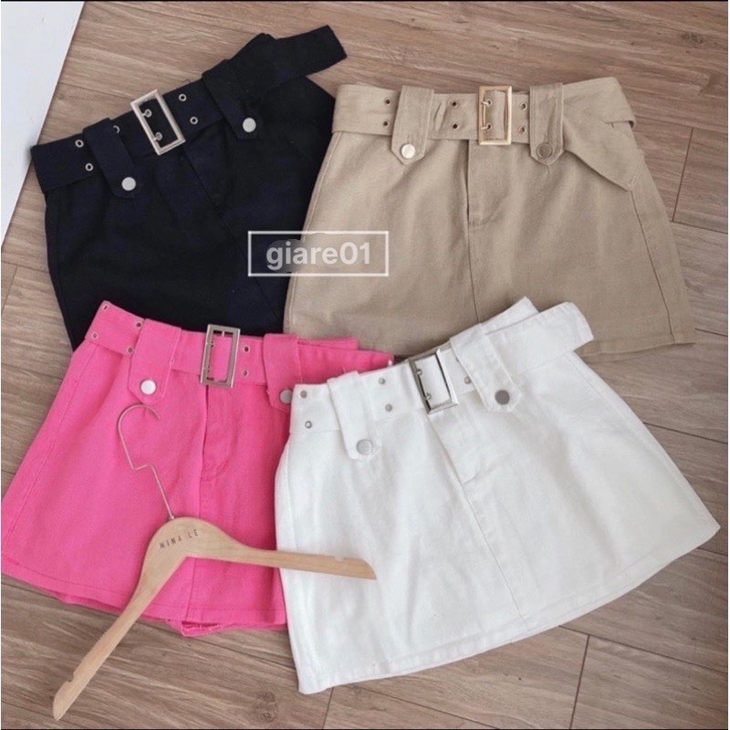 Chân Váy KAKI Kèm Nịt Có Quần Trong Cực Xinh SC-PK0 / Chân Váy Nữ Phối Thắt Lưng Đi Kèm Quần Bảo Hộ