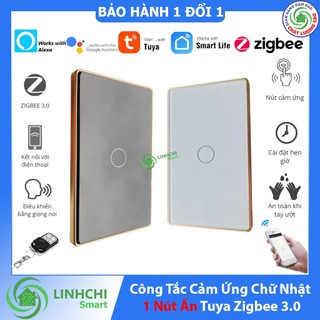 [Hỏa Tốc] Công Tắc Chữ Nhật 1 Nút Ấn TUYA ZIGBEE 3.0 Điều Khiển Từ Xa Viền Hợp Kim Nguyên Khối