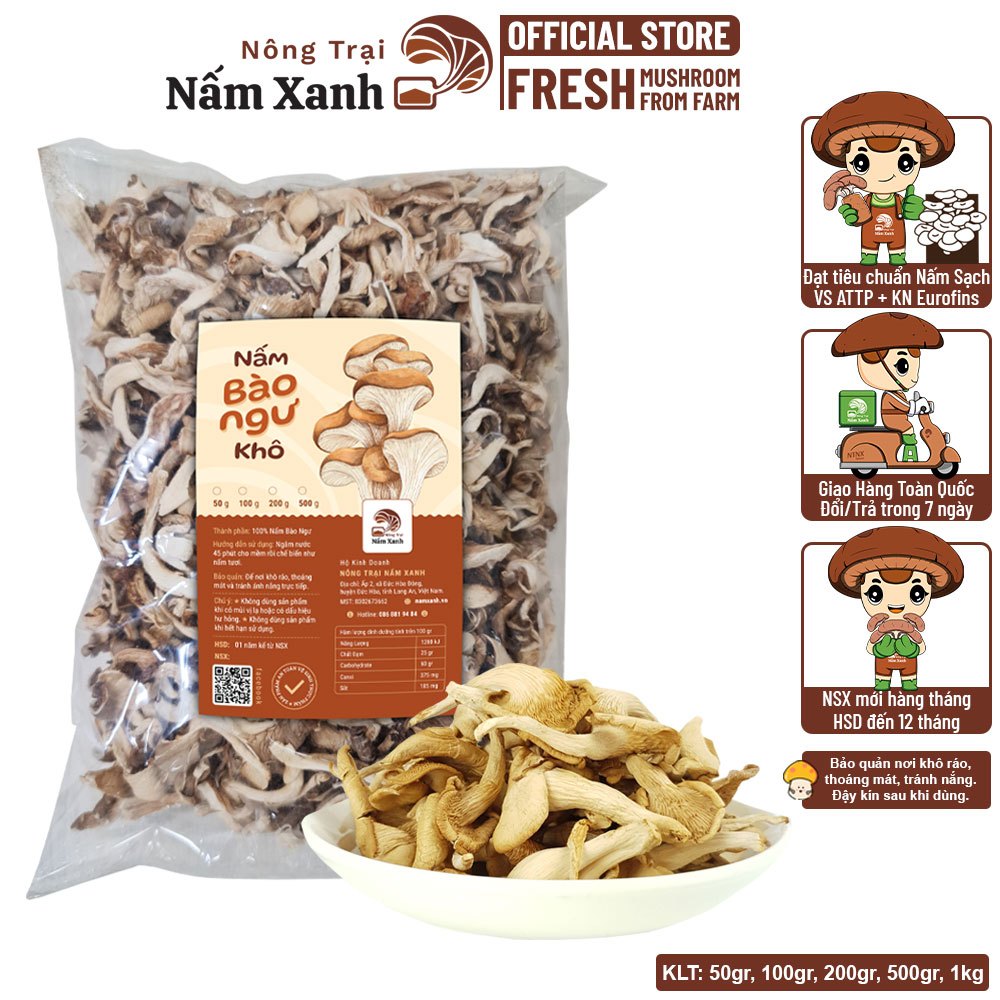 Nấm Bào Ngư Xám Khô Sấy Nhiệt Túi 500gr 1kg Thượng Hạng Ngon Giòn Dai - Nông Trại Nấm Xanh