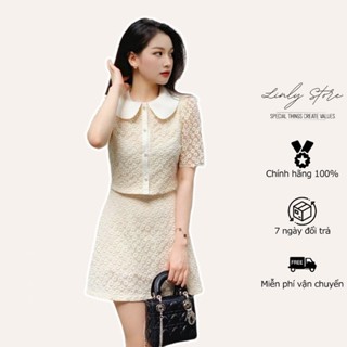 Set sơ mi kèm chân váy chữ A Linly Store áo kiểu nữ chất von hoa cúc S-HC