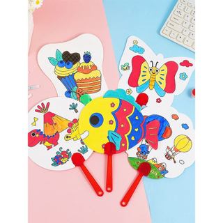 Quạt tô màu cho bé kèm 4 bút màu nước, quạt cầm tay tô màu làm quà tặng học sinh VPPT&T / QT41