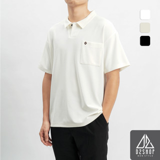 Áo polo nam D2shop, Áo polo fom rộng cổ V phối túi