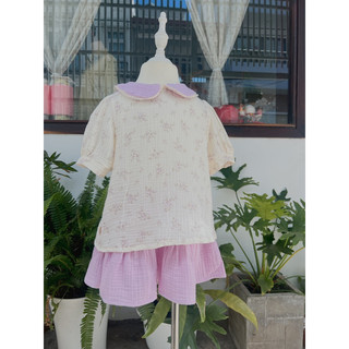 Set đồ áo cổ sen quần váy hoa nhí tím Tây babycloset cho bé gái