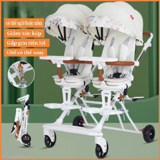 Xe đôi đẩy em bé đôi nhẹ có thể ngồi và nằm- gấp gọn khi đi du lịch ( sẵn hàng)