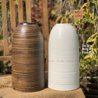 Bình gốm Bát Tràng dáng chuông thon cao 31cm men ganh nâu mộc vintage  | Mộc Gốm MG279