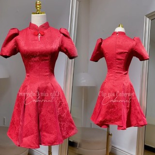 D167 Cabernet đầm Harmoni màu đỏ đầm phối voan xoè đi dạo phố