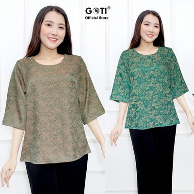 GOTI - Áo Trung Niên Nữ Cho Người Mập Dáng Suông Rộng Eo Giấu Bụng Cao Cấp Vải Lụa Tặng Mẹ U50 3A01