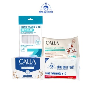  - COMBO 4 QUÀ: Khẩu trang 3 lớp trắng, bông tẩy tráng xỏ ngón, khăn khô, bông y tế