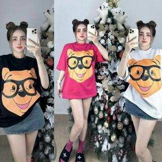 ÁO THUN NỮ BIGSIZE HẰNG MOON, ÁO THUN COTTON IN HÌNH GẤU ĐEO MẮT KÍNH