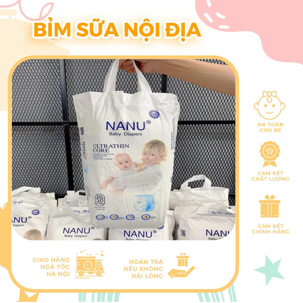 Bỉm dán , tã dán Nanu 2 bịch 100 miếng size S100/M100