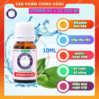 BioAmicus Vitamin K2D3 MK7 chai 10ml- Bổ sung Vitamin D3K2 Giúp hệ xương của trẻ phát triển, tăng chiều cao - Chính hãng