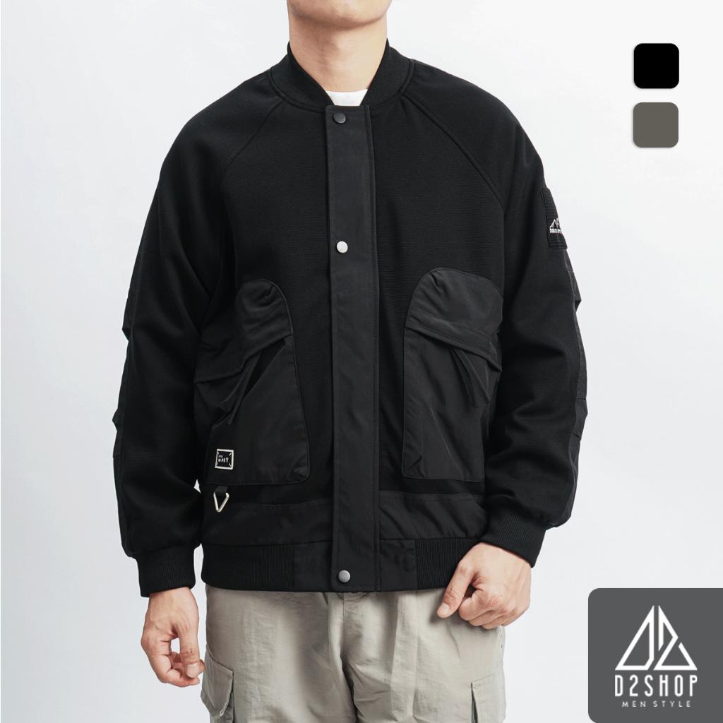 Áo khoác bomber nam D2SHOP, chất liệu nỉ phối vải dù K-7119