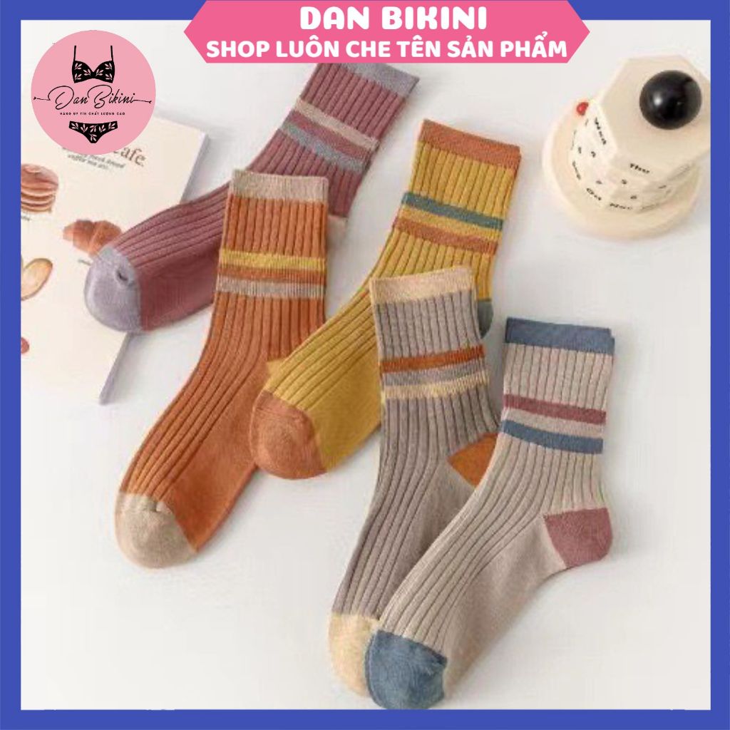 Tất Nữ - Tất Nam Cotton Cổ Sọc Phong Cách Hàn Quốc Tông Ấm Được Chọn Màu MÃ T76