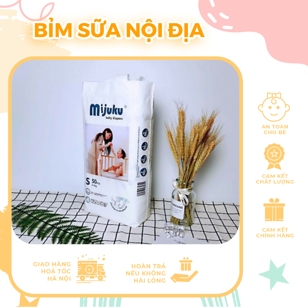 Tã dán, bỉm dán Mujuku size S(4-8kg) bịch 50 miếng