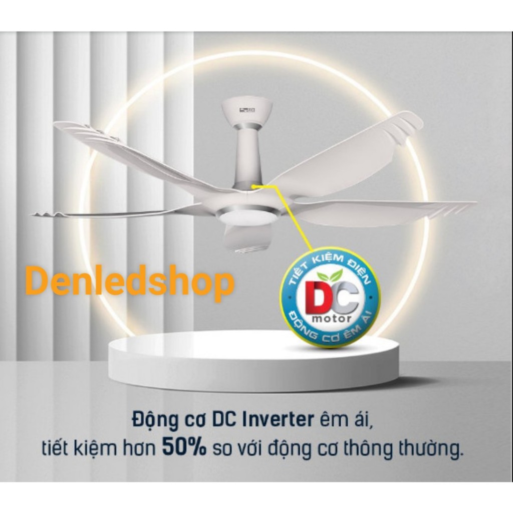 Quạt trần AC ACF04D605  Động cơ DC Điều khiển Remote, có chế độ đèn LED 3 chế độ ánh sáng trắng, tru