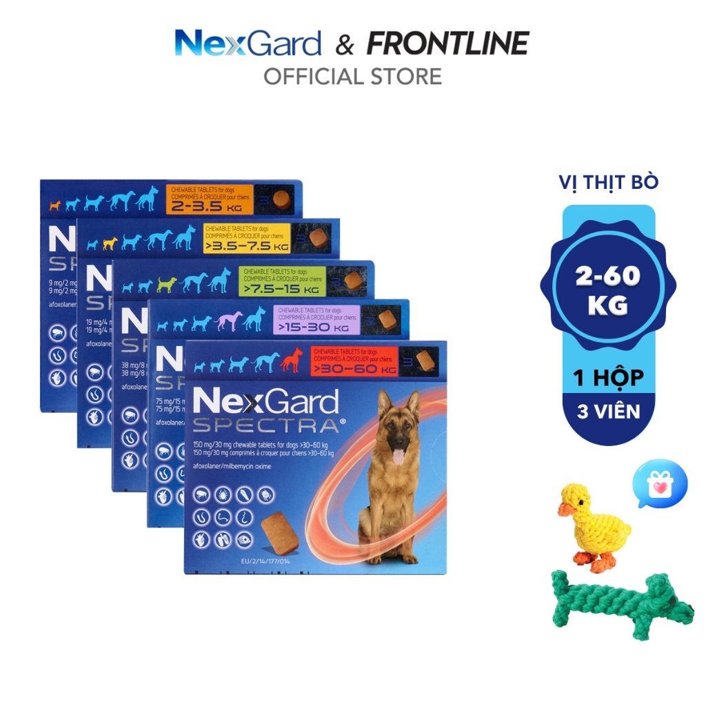 NexGard SPECTRA - Viên nhai phòng & trị nội, ngoại ký sinh  dành cho chó